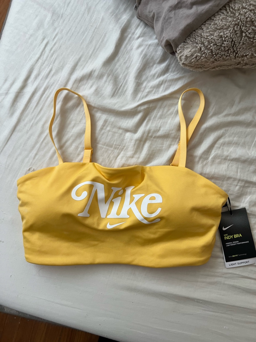 Nike Yellow Sports Bra with White Logo
